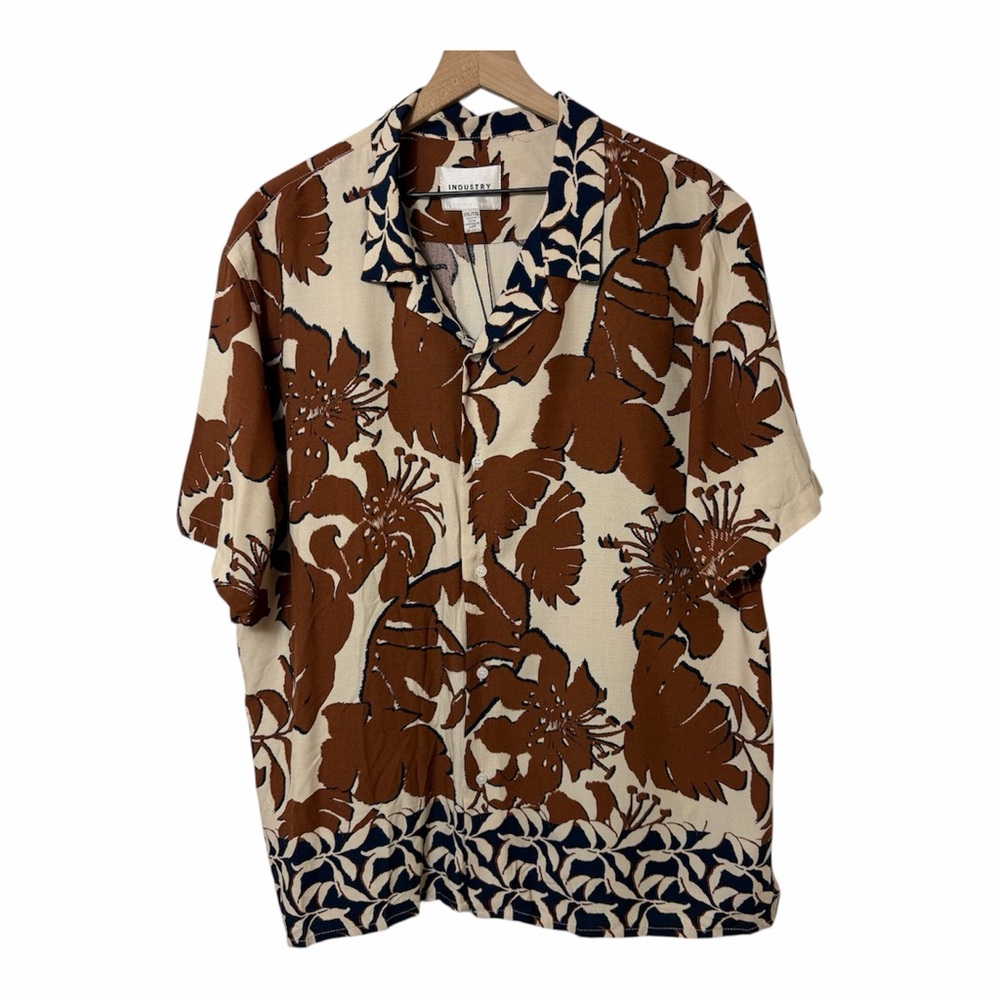 INDUSTRY FLORAL LEAF PRINT SHIRT BROWN MEN'S NWT SIZE XXL